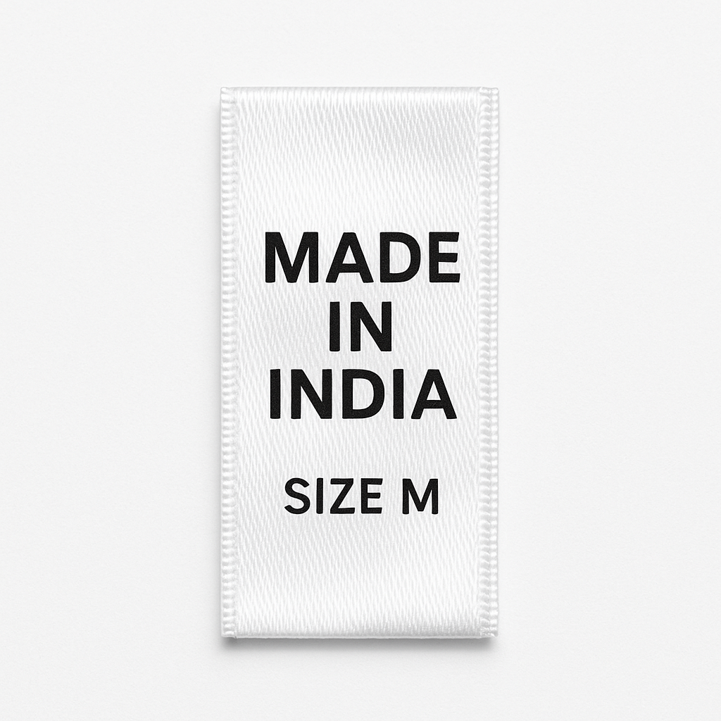 Pre-made stock satin label Made in India Size M