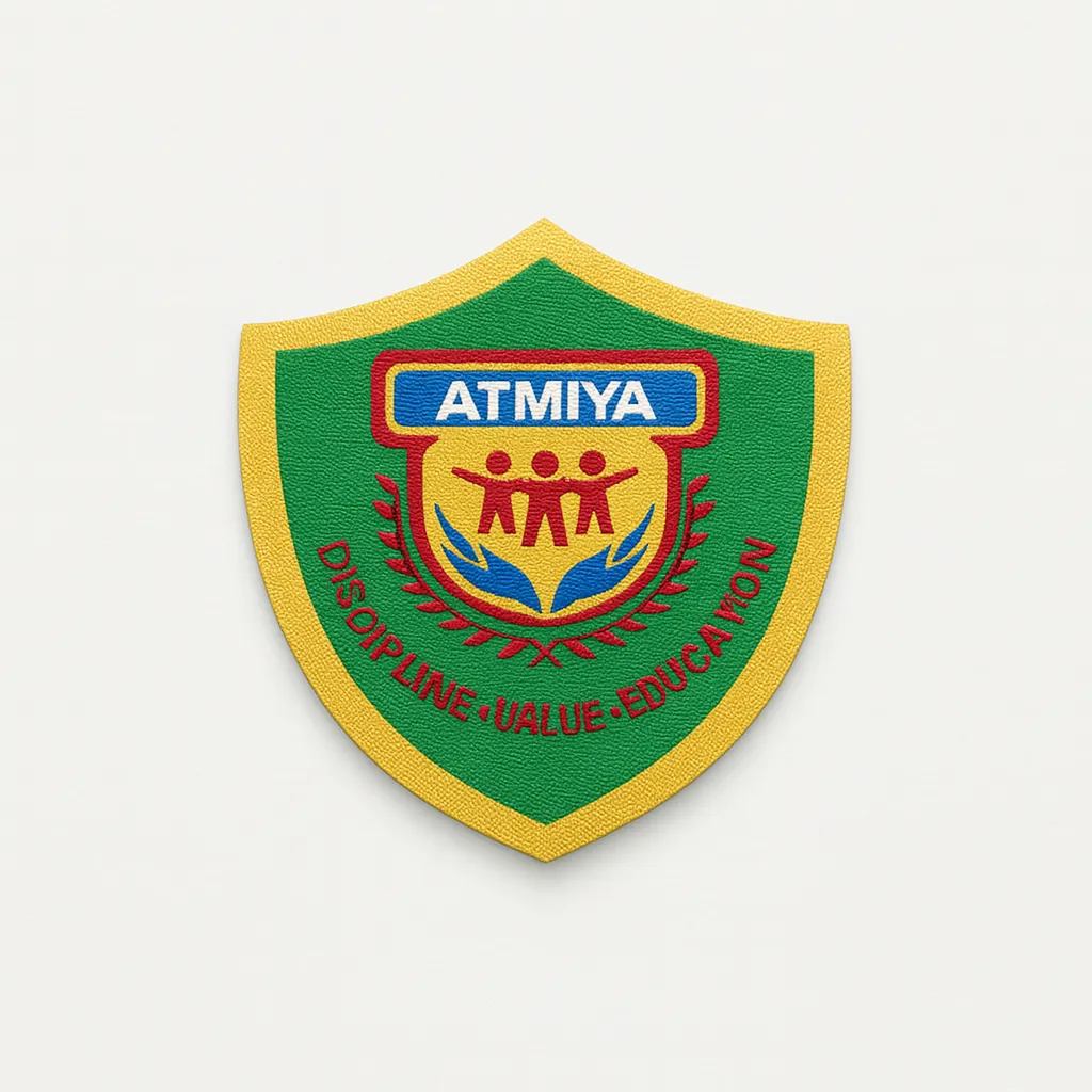 Custom printed school crest patch in full colour for Atmiya school uniform