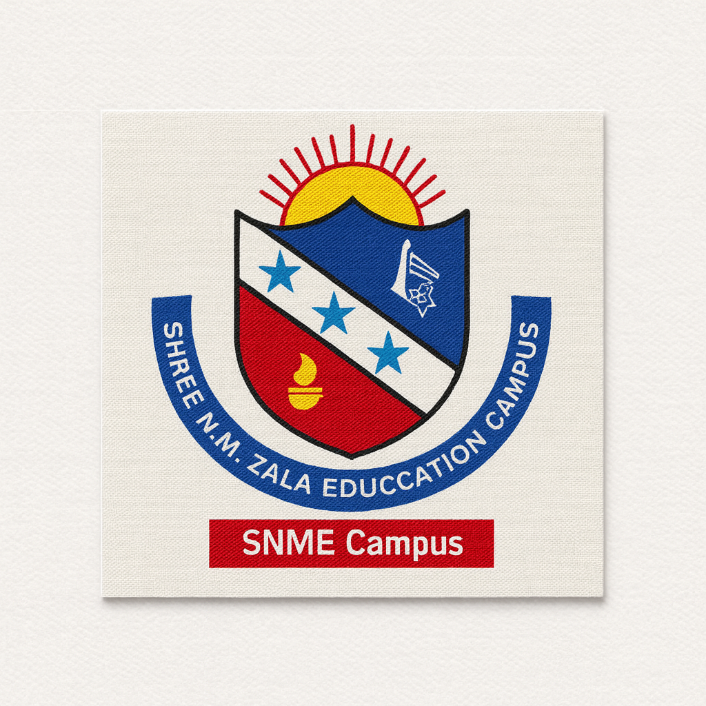 Custom printed school crest label for Shree N.M. Zala Education Campus