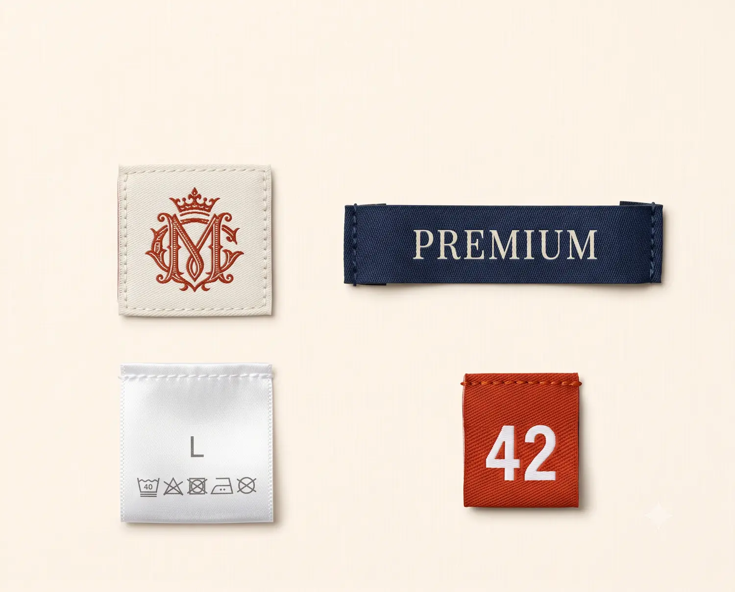 Custom woven logo labels and name tags for corporate office uniforms: formal shirts, blazers and workwear