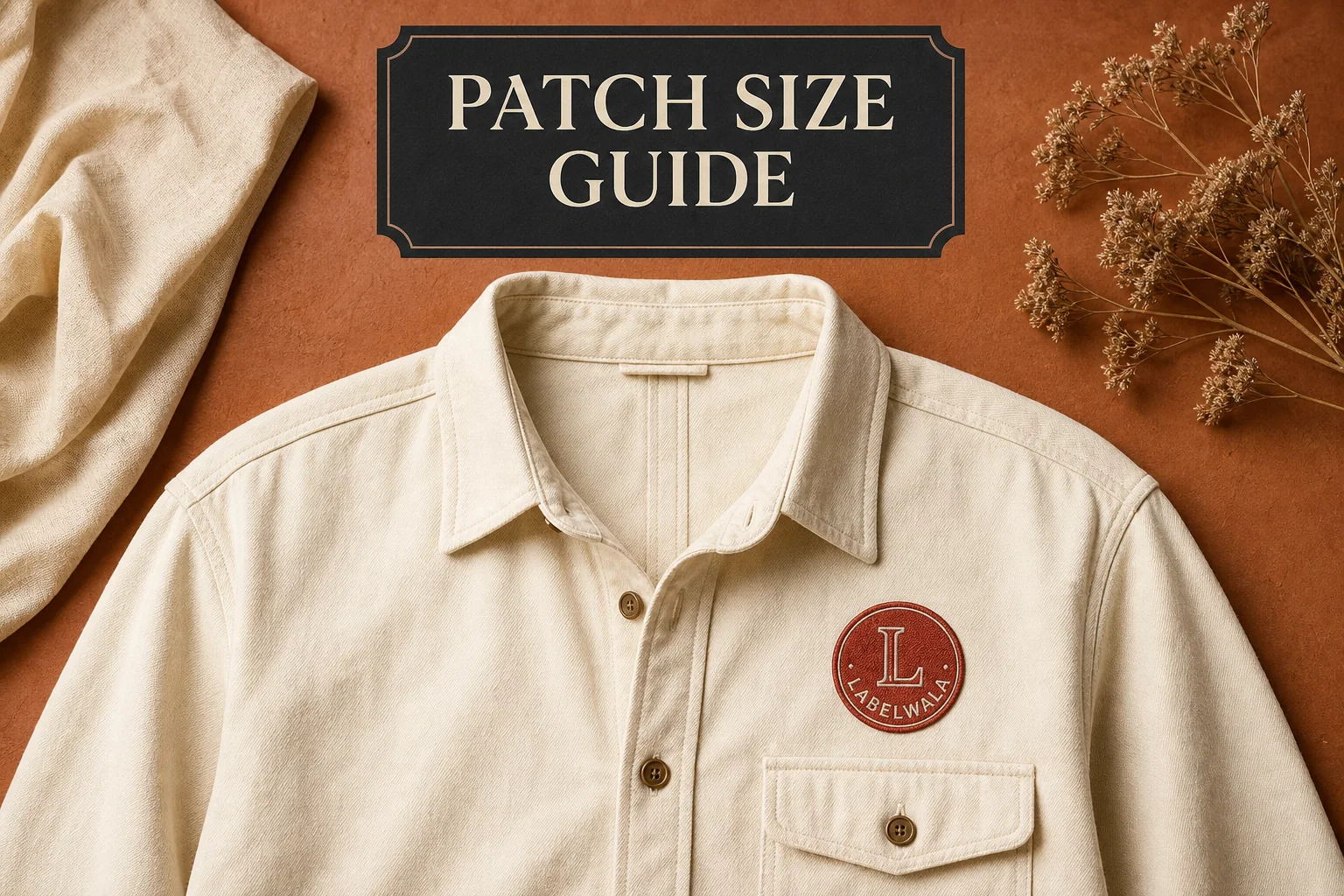 Woven chest patch on a cream overshirt