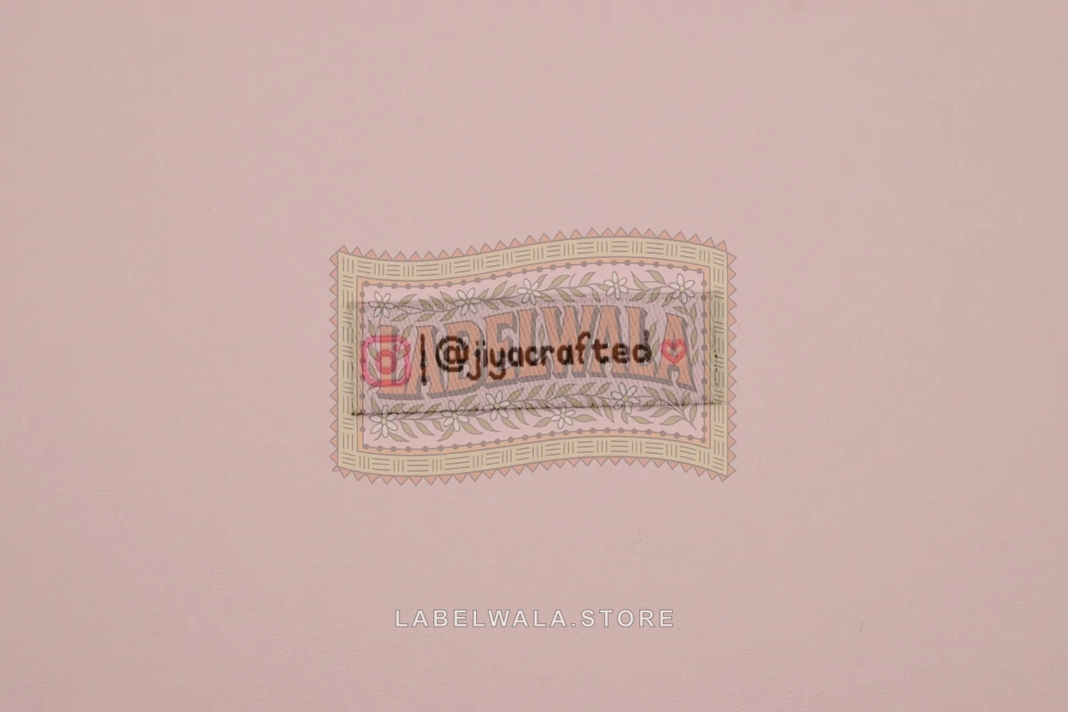 Jiya woven end fold label, made in Ahmedabad: front view