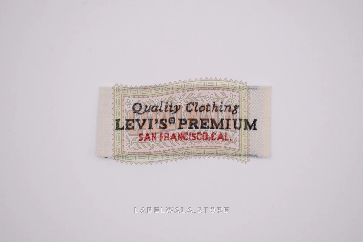 Levis woven end fold label, made in Ahmedabad: front view