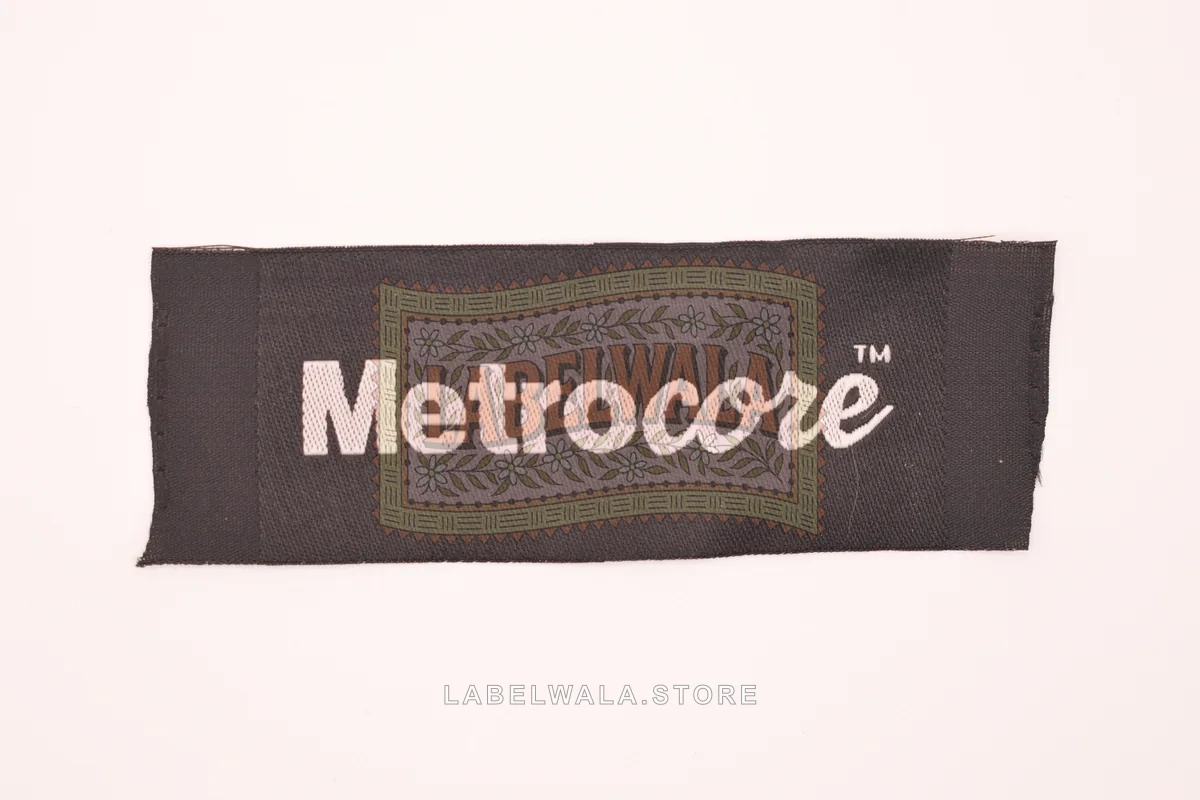 Metrocore woven end fold label, made in Ahmedabad: front view