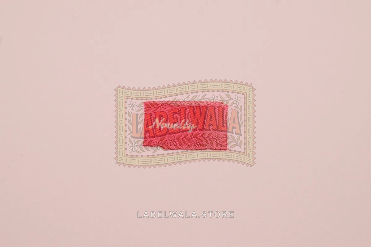 Novelly woven end fold label, made in Ahmedabad: front view