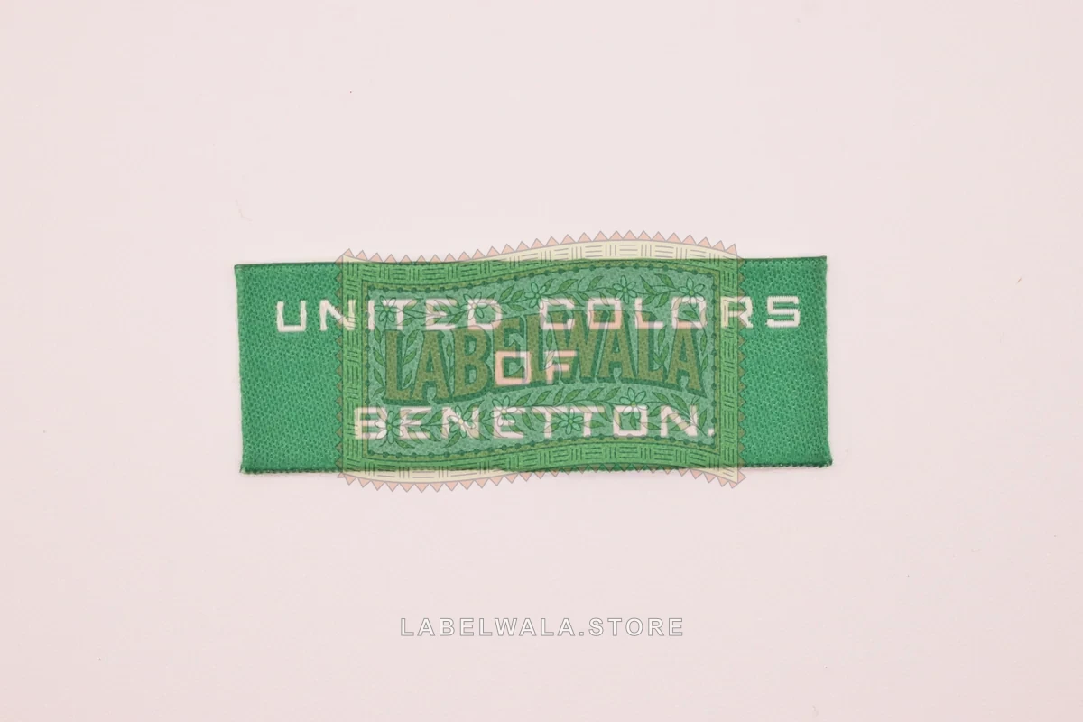 United woven end fold label, made in Ahmedabad: front view