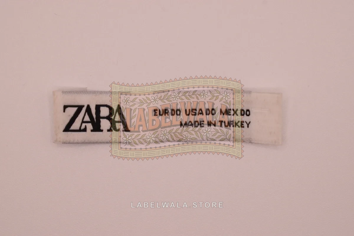 Zara woven end fold label, made in Ahmedabad: front view