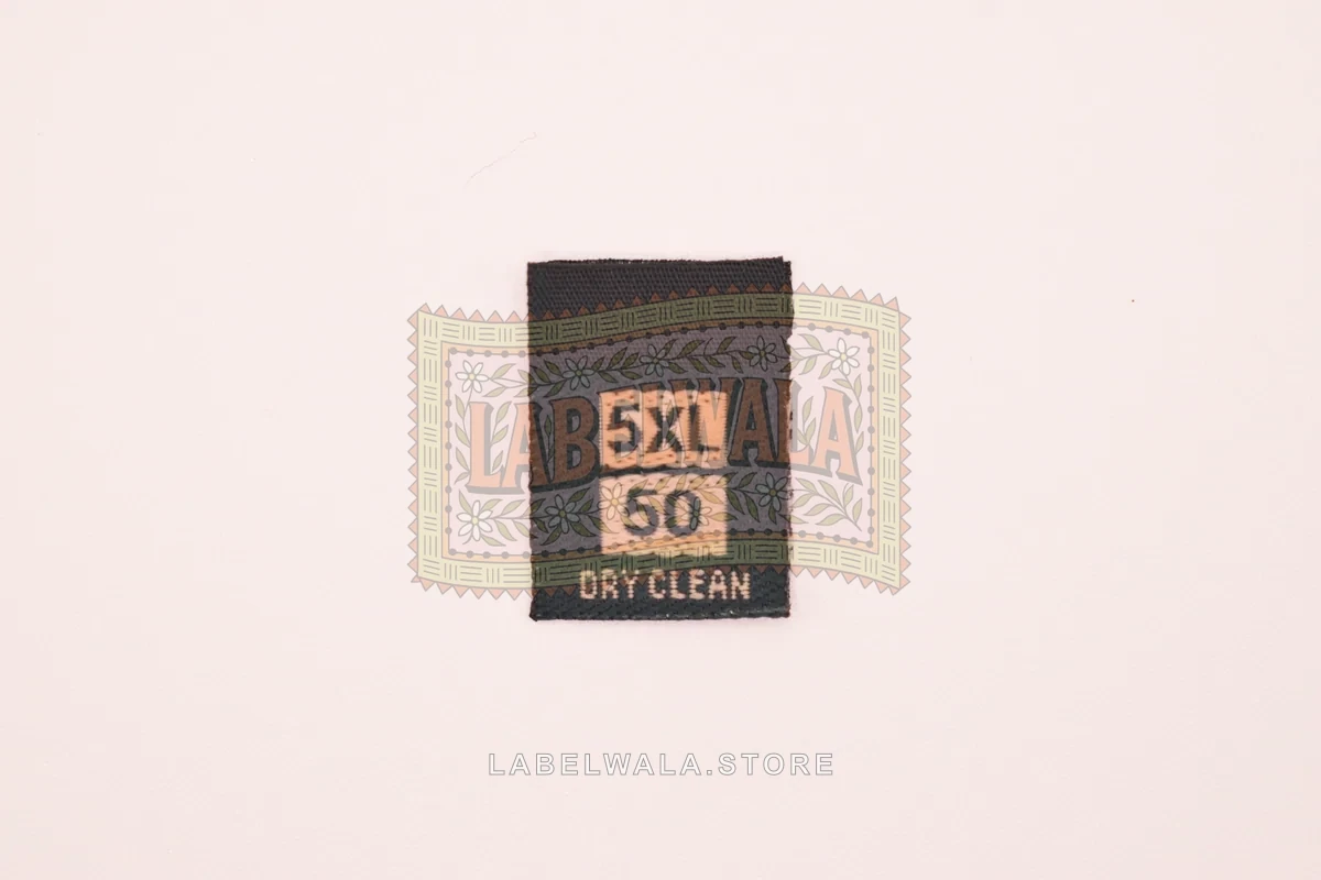 5XL woven center fold label, made in Ahmedabad: front view