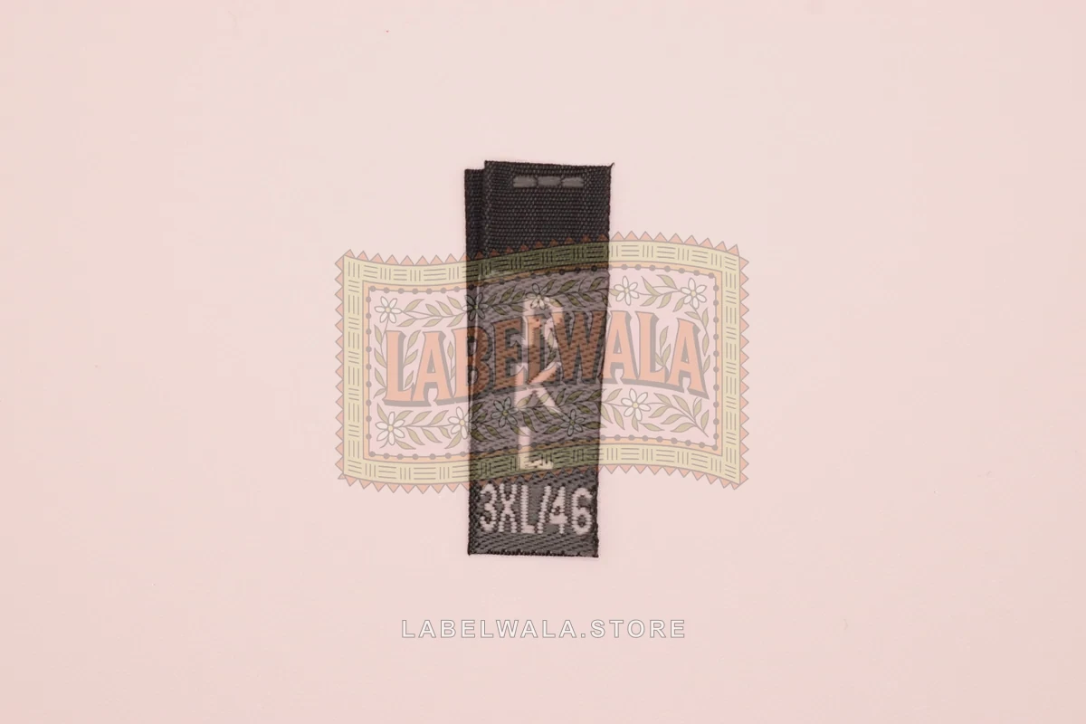 RKL woven center fold label, made in Ahmedabad: front view