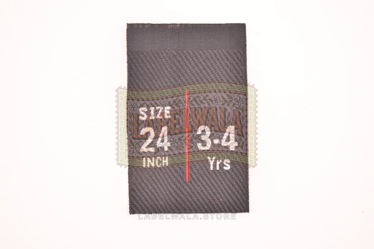 Size24 woven center fold label, made in Ahmedabad: front view