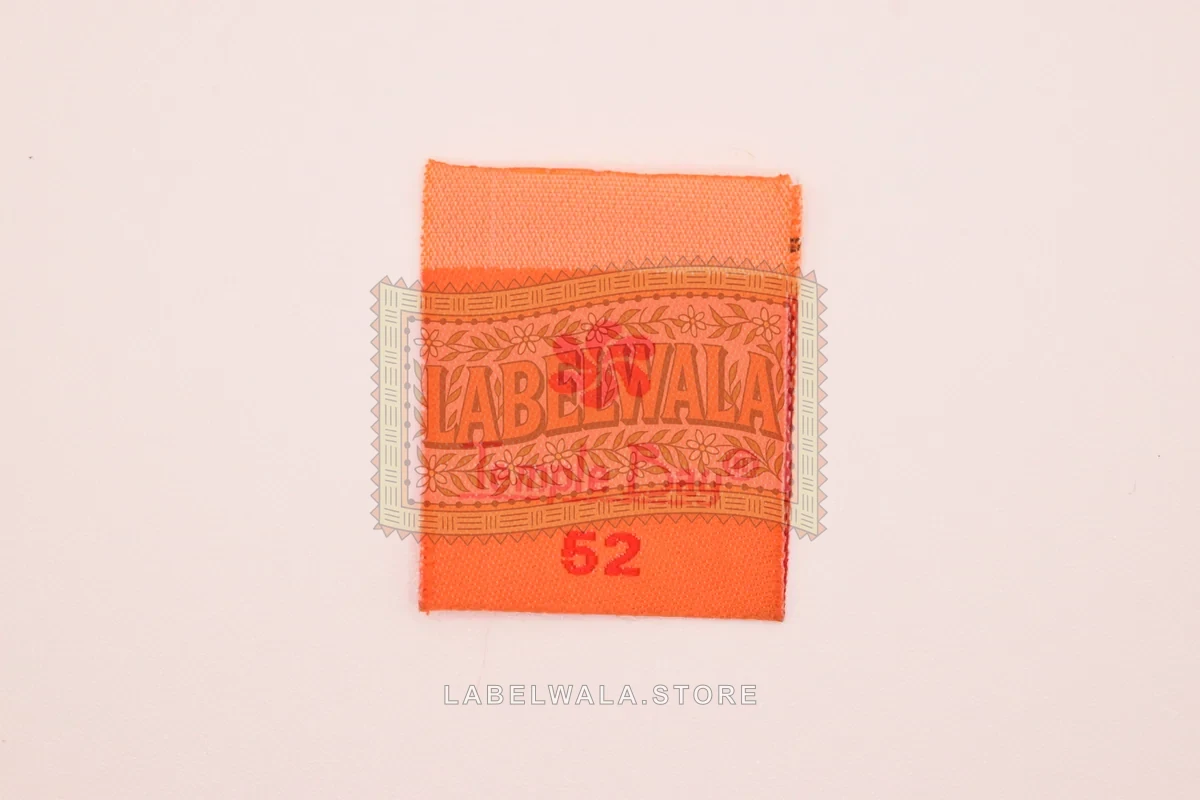 Temple woven center fold label, made in Ahmedabad: front view