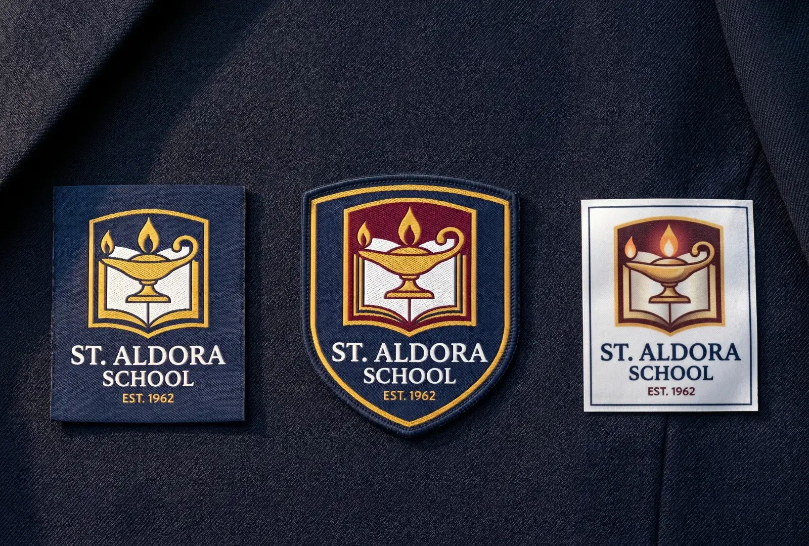 School uniform logo labels — woven, patch and printed variants for school uniform vendors